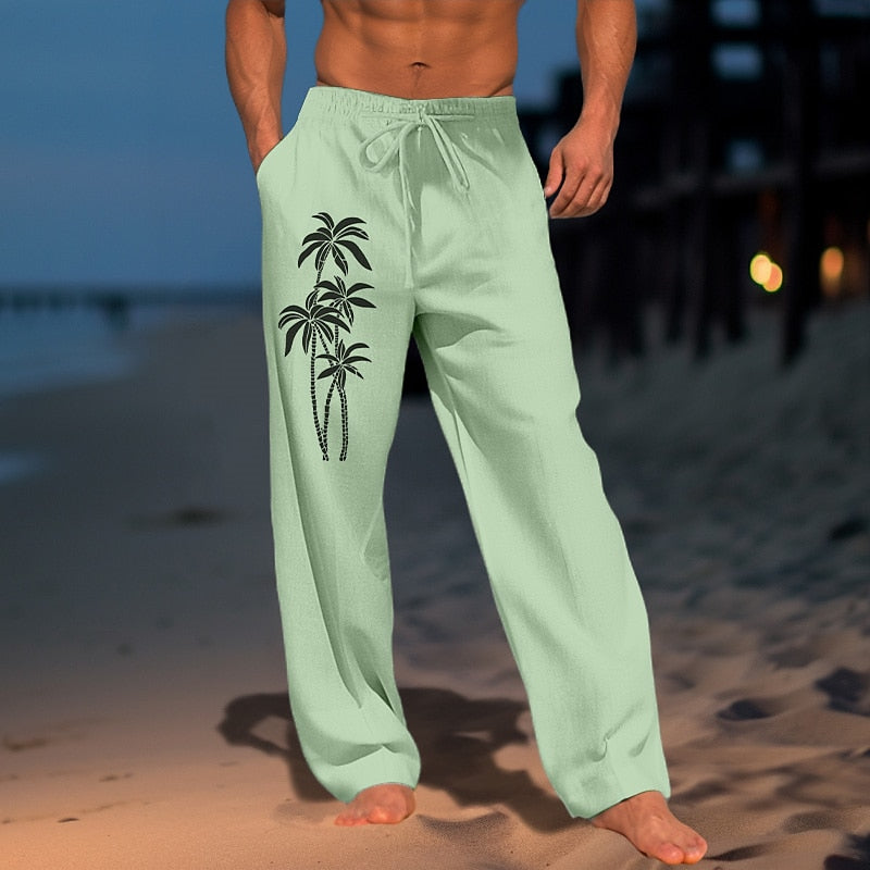 3D Coconut Tree Print Trousers