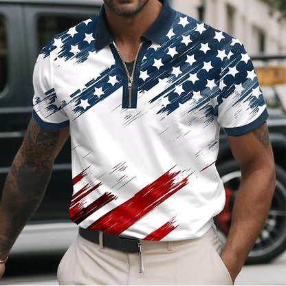 American Flag 3D Zip Polo Shirt