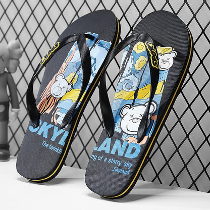 Playful Blue Cartoon Dog Flip-Flops
