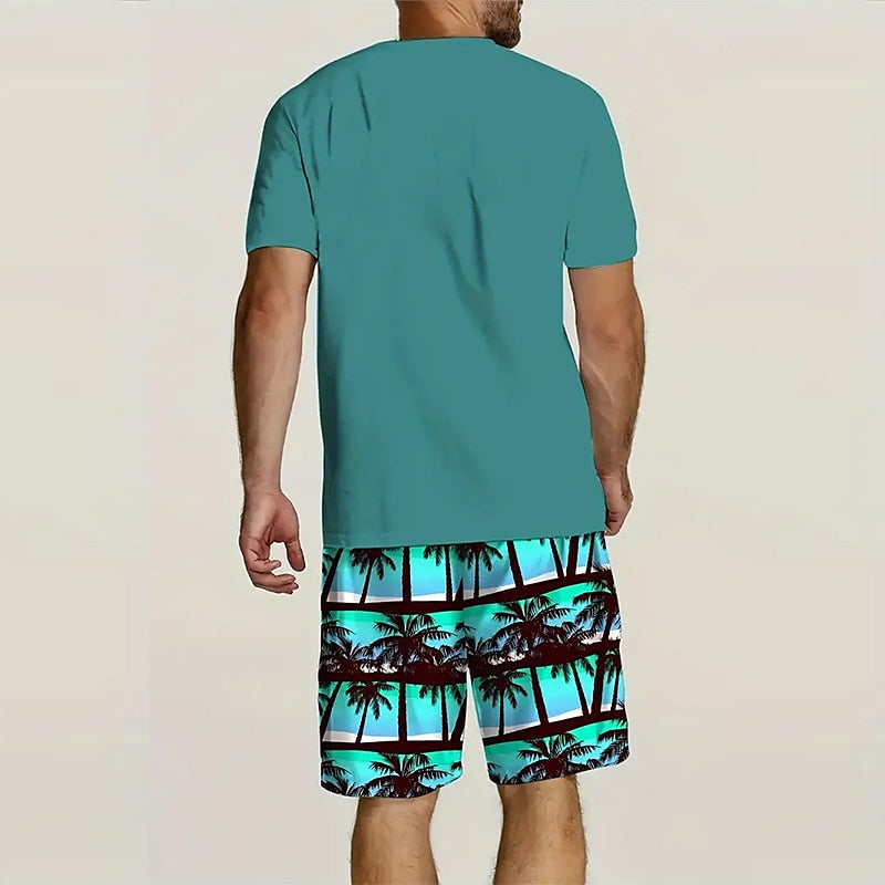 Palm Tree 2-Piece Crew Neck 3D Set