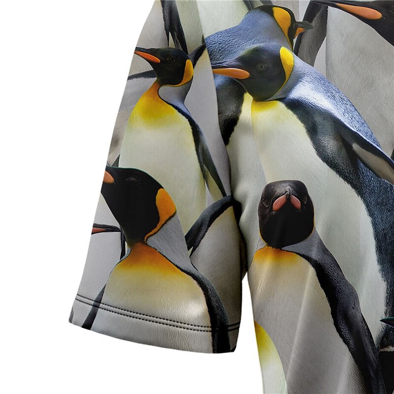 Camisa hawaiana de verano con estampado de animales tropicales y pingüinos