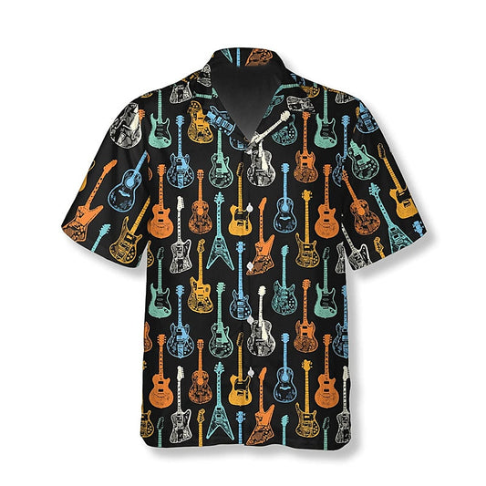 Camisa de guitarra Camisa hawaiana de verano Camisa abotonada de manga corta