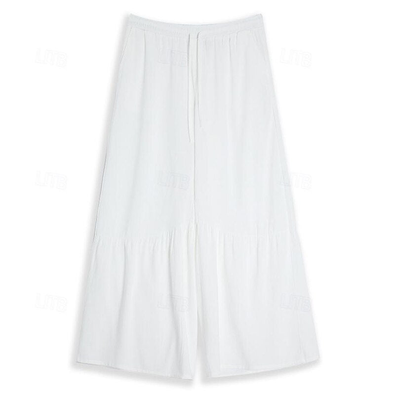 Wide-Leg Patchwork Linen Pants